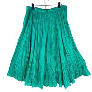 Boho Cotton Silk Crinkle Broomstick Midi Skirt Size XL Petite Green Lined
